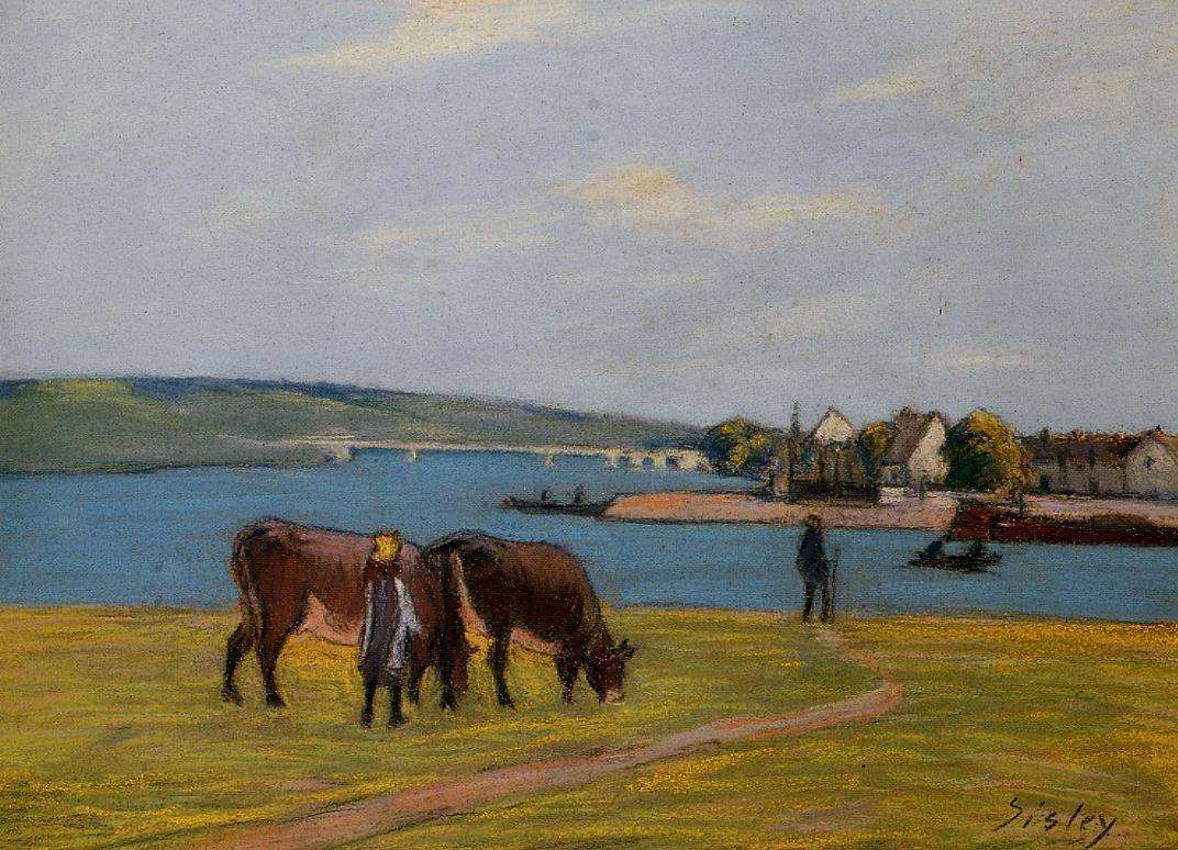 Cows by the Seine at Saint Mammes (1895) - Alfred Sisley Tablo