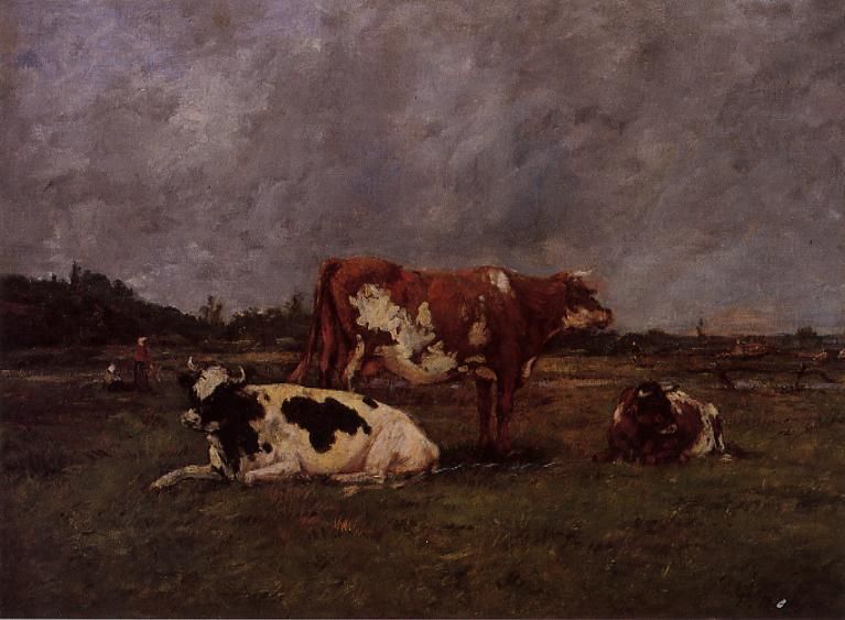 Cows in Pasture (1883) - Eugène Boudin Tablo