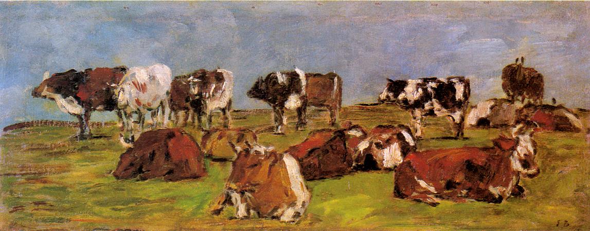Cows in a Field (1883) - Eugène Boudin Tablo