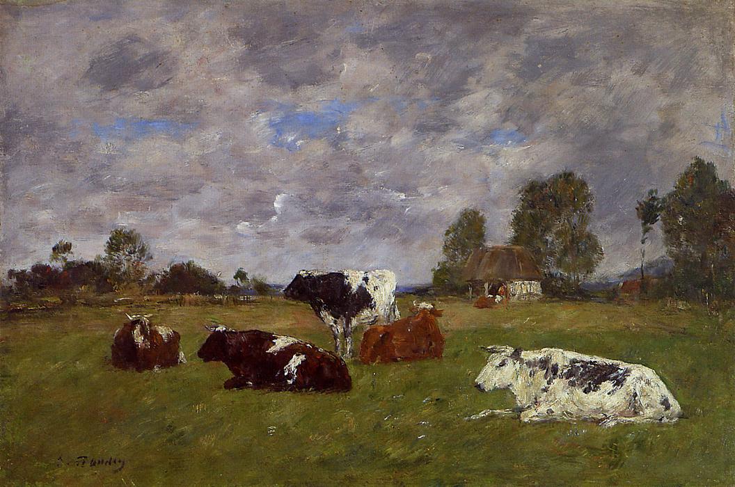 Cows in a Pasture (1883) - Eugène Boudin Tablo