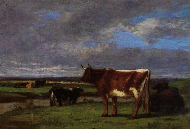Cows near the Toques - Eugène Boudin Tablo