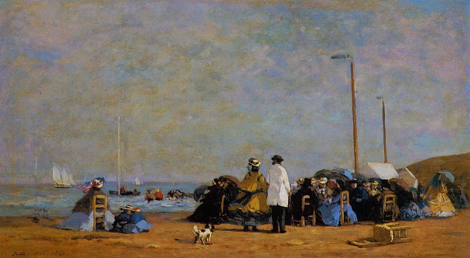 Crinolines on the Beach (1863) - Eugène Boudin Tablo