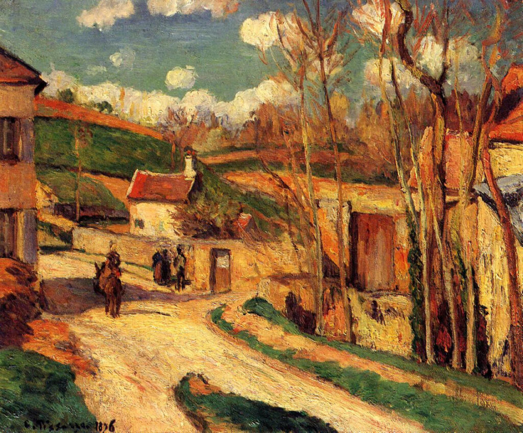 Crossroads at l'Hermitage, Pontoise (1876) - Camille Pissarro Tablo