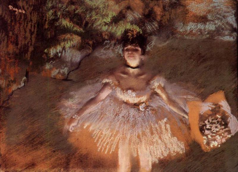 Dancer on Stage with a Bouquet (1876) - Edgar Degas Tablo