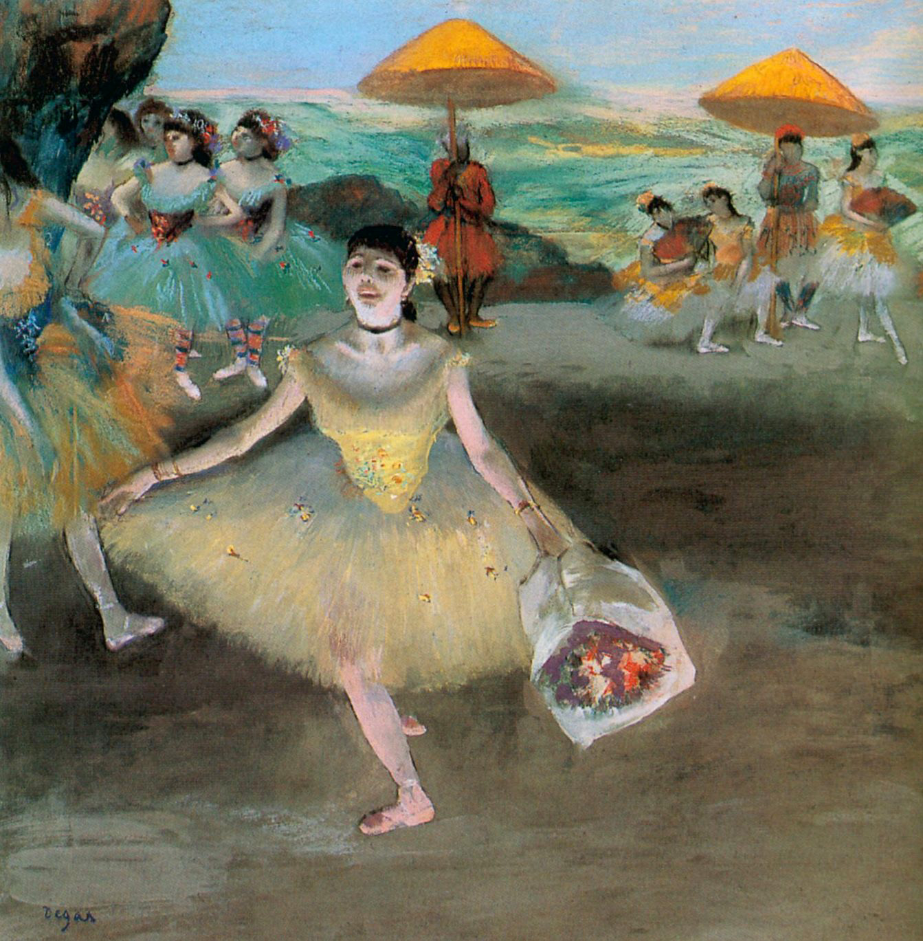 Dancer with a Bouquet Bowing (1877) - Edgar Degas Tablo