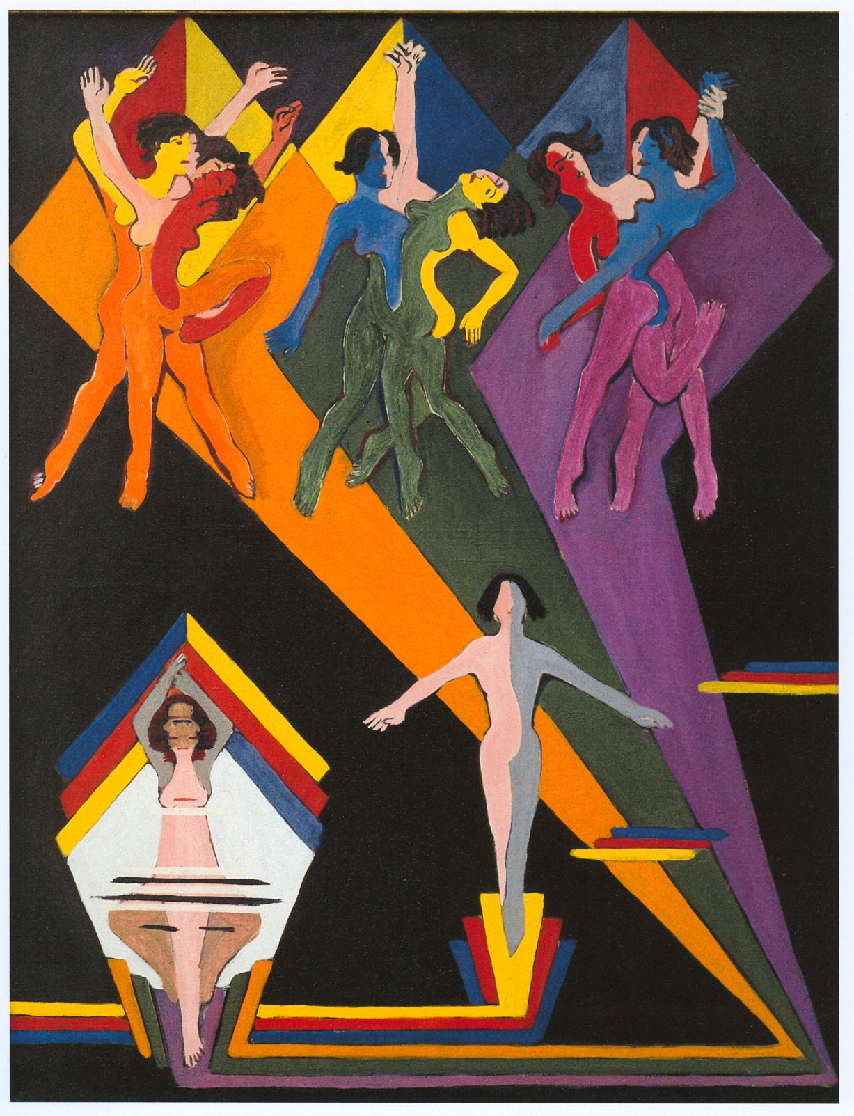 Dancing Girls in Colourful Rays (1932) - Ernst Ludwig Kirchner Tablo