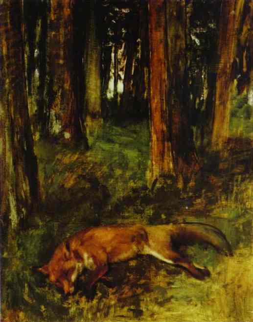 Dead fox lying in the Undergrowth (1865) - Edgar Degas Tablo