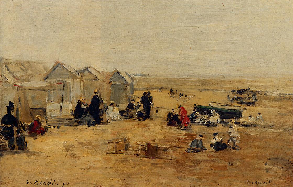 Deauville Beach Scene (1890) - Eugène Boudin Tablo