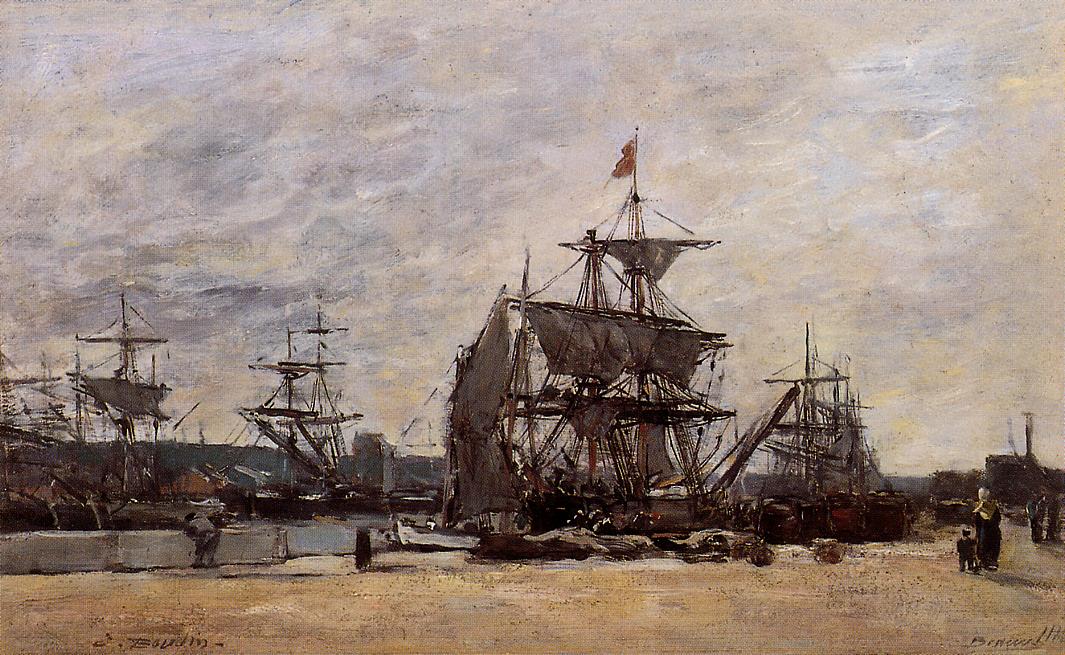 Deauville, Docked Boats (1874) - Eugène Boudin Tablo