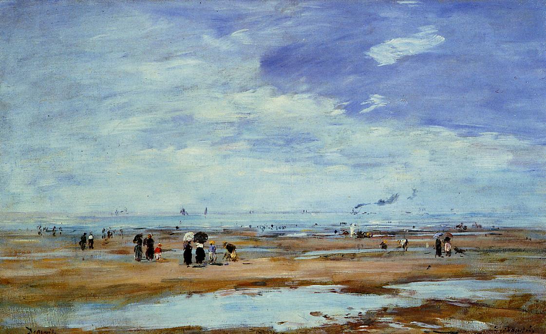 Deauville, the Beach, Low Tide (1887) - Eugène Boudin Tablo