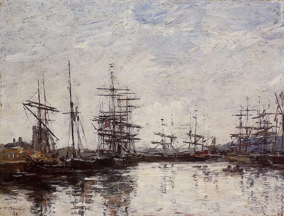 Deauville, the Harbor (1880) - Eugène Boudin Tablo