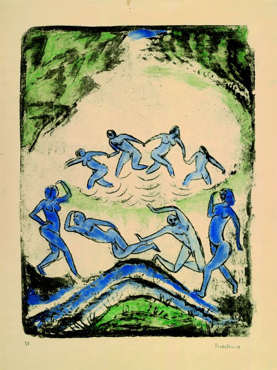 Der Tanz (Tanzende und Badende am Waldteich) (1912) - Max Pechstein Tablo