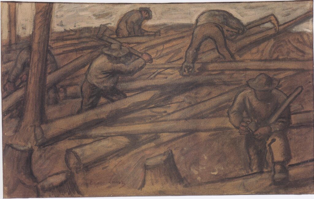 Die Holzfäller - Albin Egger-Lienz Tablo