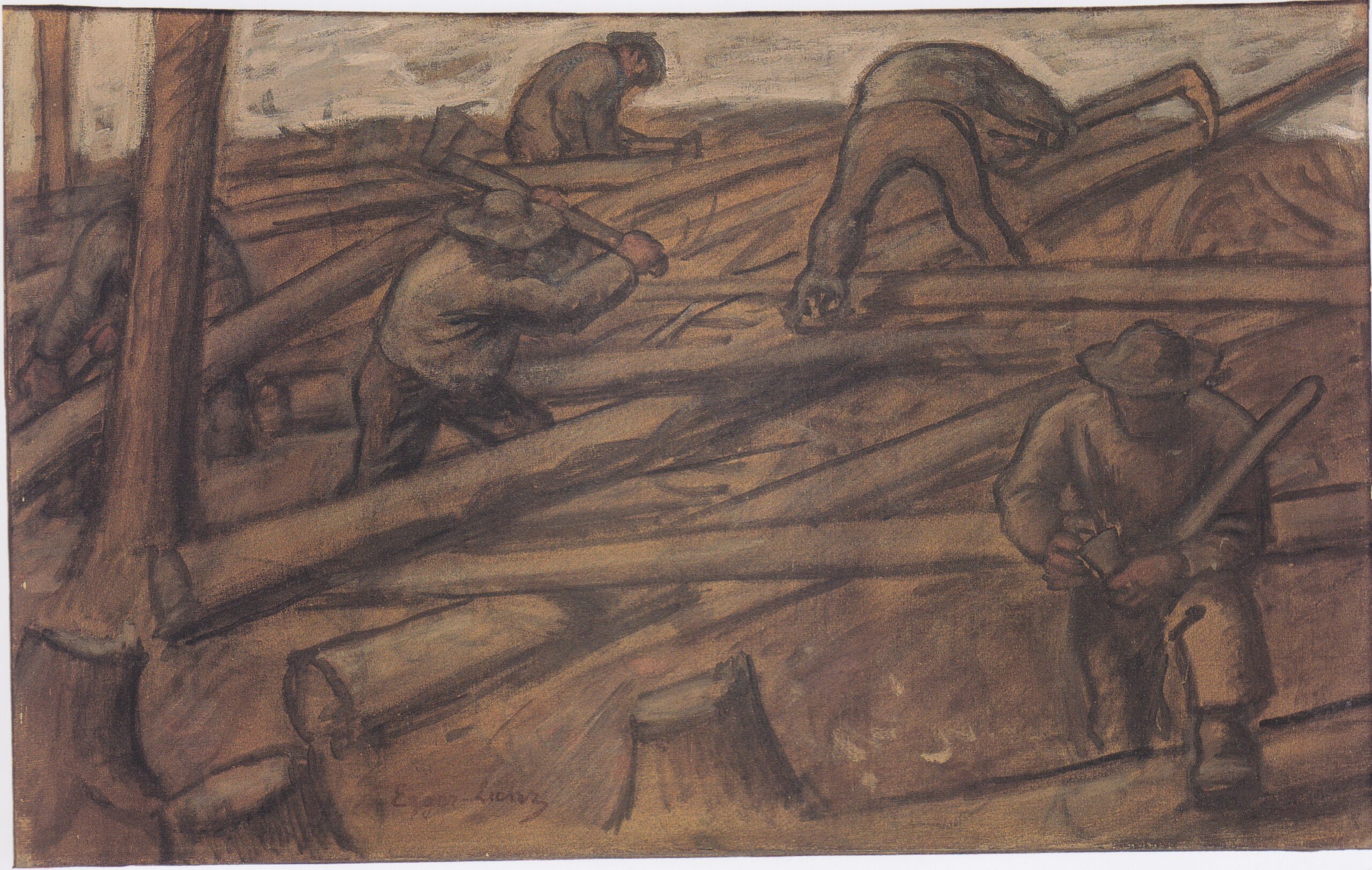 Die Holzfäller - Albin Egger-Lienz Tablo