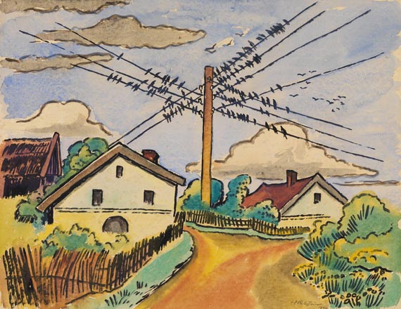 Die Schwalben sammeln sich (Ückeritz i. Pommern) (1949) - Max Pechstein Tablo