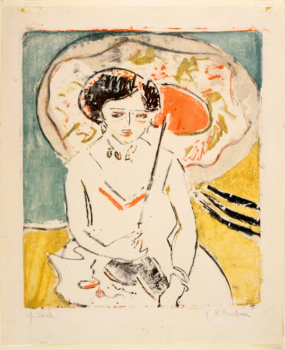 Dodo with a Japanese Umbrella (1909) - Ernst Ludwig Kirchner Tablo