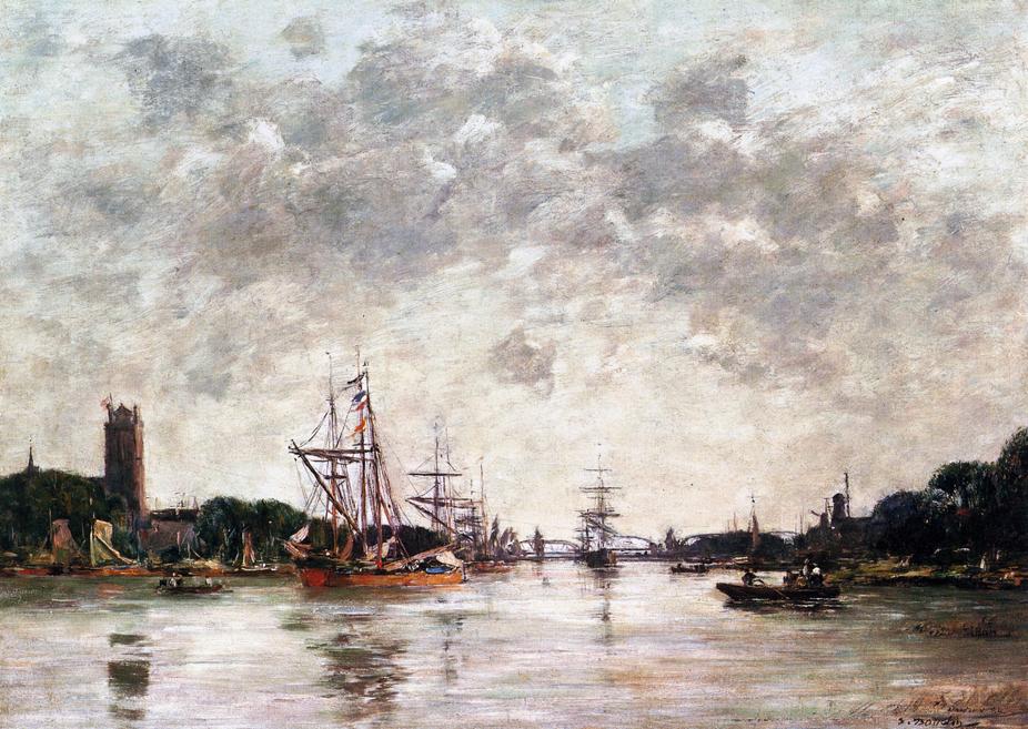 Dordrecht, La Meuse, View of Swandrecht (1884) - Eugène Boudin Tablo