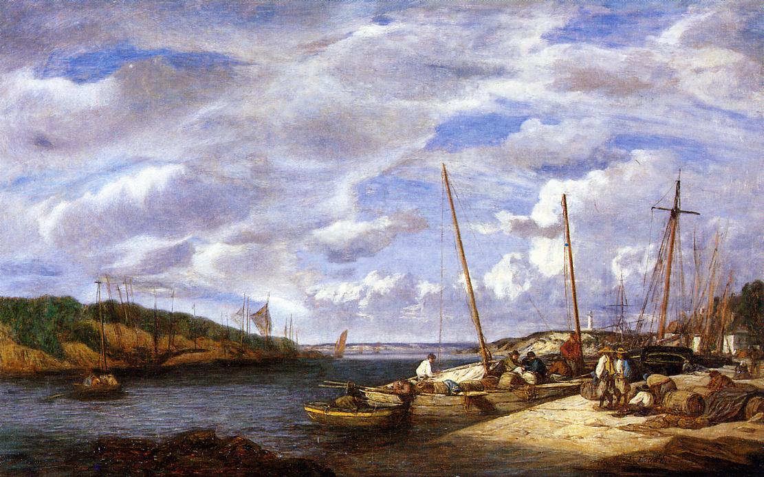 Douarnenez, Fishing Boats at Dockside (1855) - Eugène Boudin Tablo