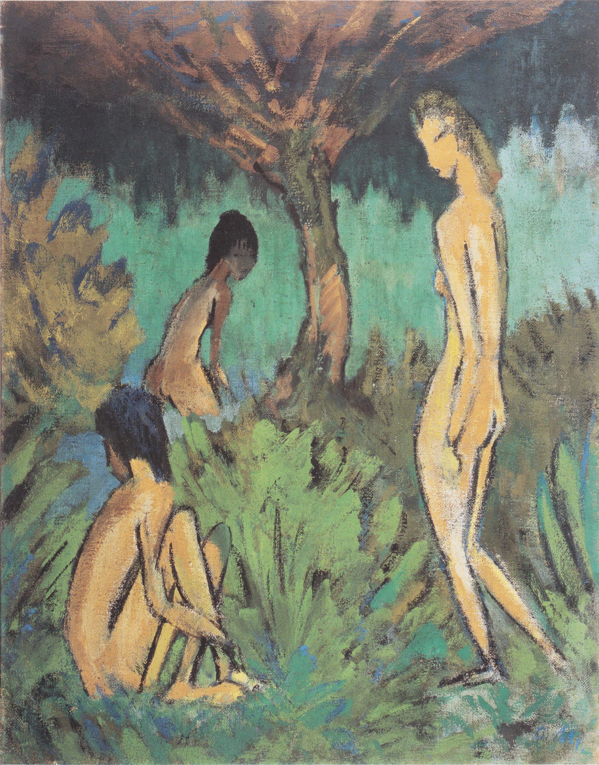 Drei Akte Unter Einem Baum (1913) - Otto Mueller Tablo