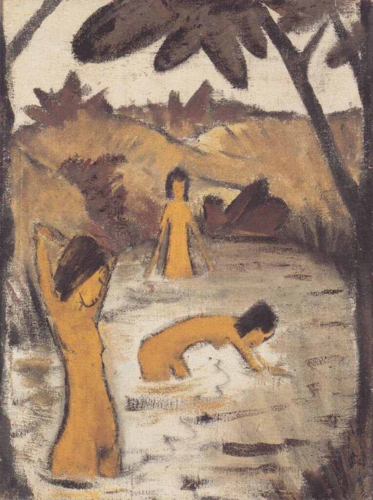 Drei Badende Im Teich (1912) - Otto Mueller Tablo