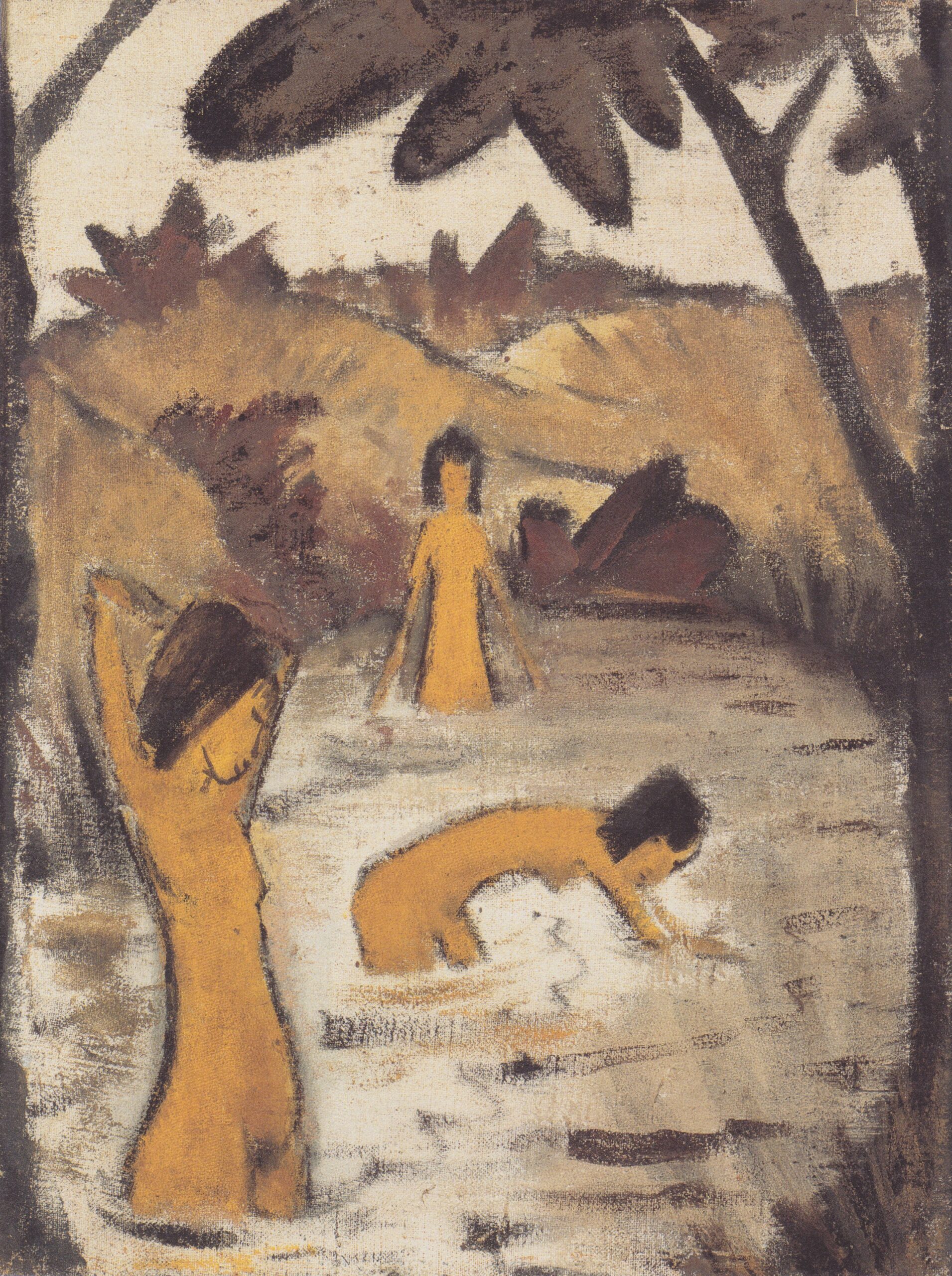 Drei Badende Im Teich (1912) - Otto Mueller Tablo