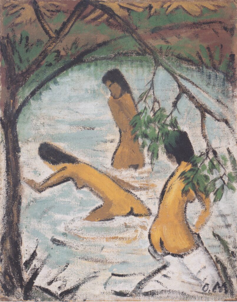 Drei Badende Im Wasser (1913) - Otto Mueller Tablo