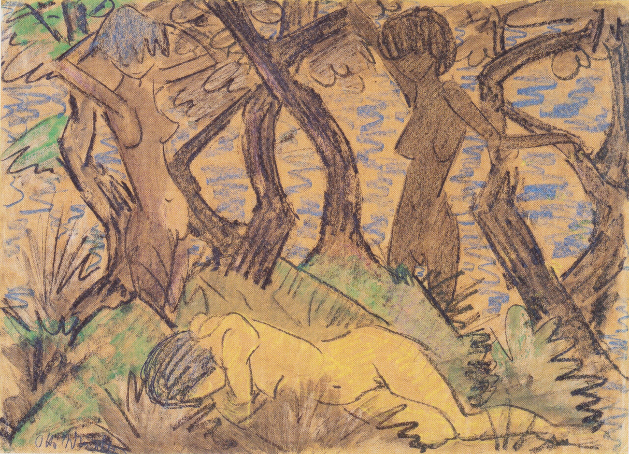 Drei Mädchen Zwischen Bäumen (1925) - Otto Mueller Tablo