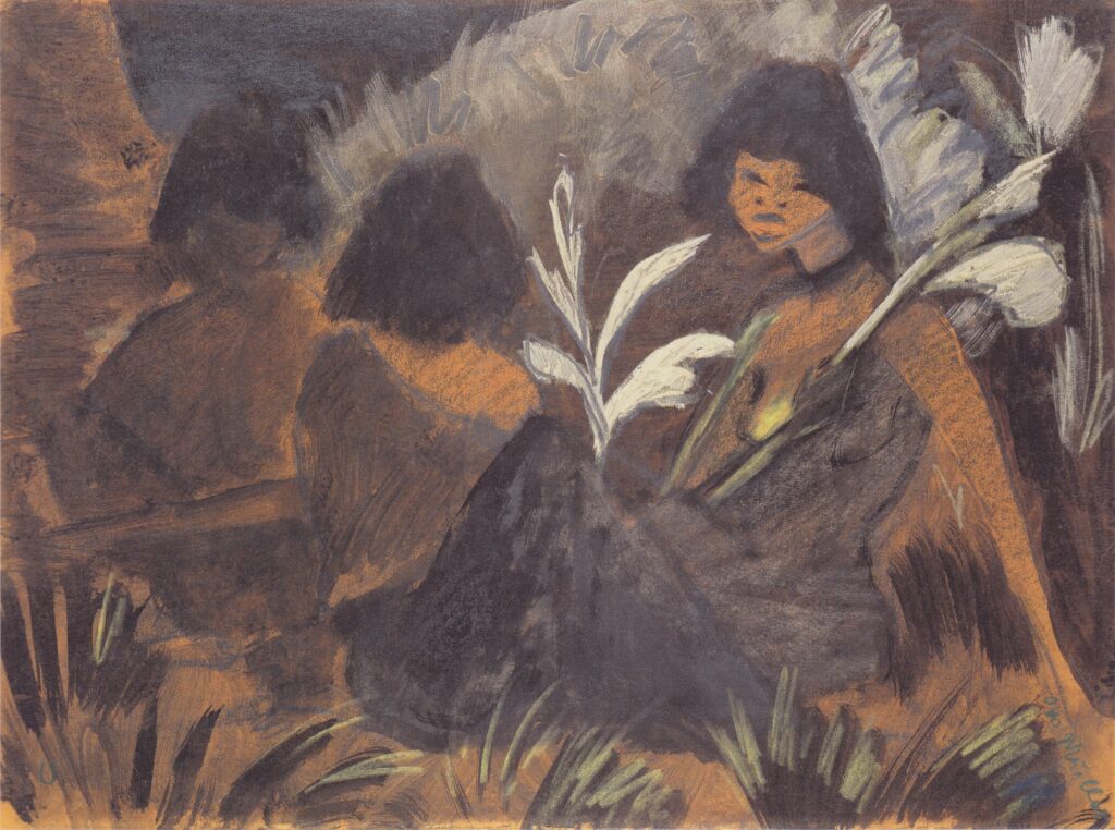 Drei Sitzende Zigeunermädchen Im Wald (1928) - Otto Mueller Tablo