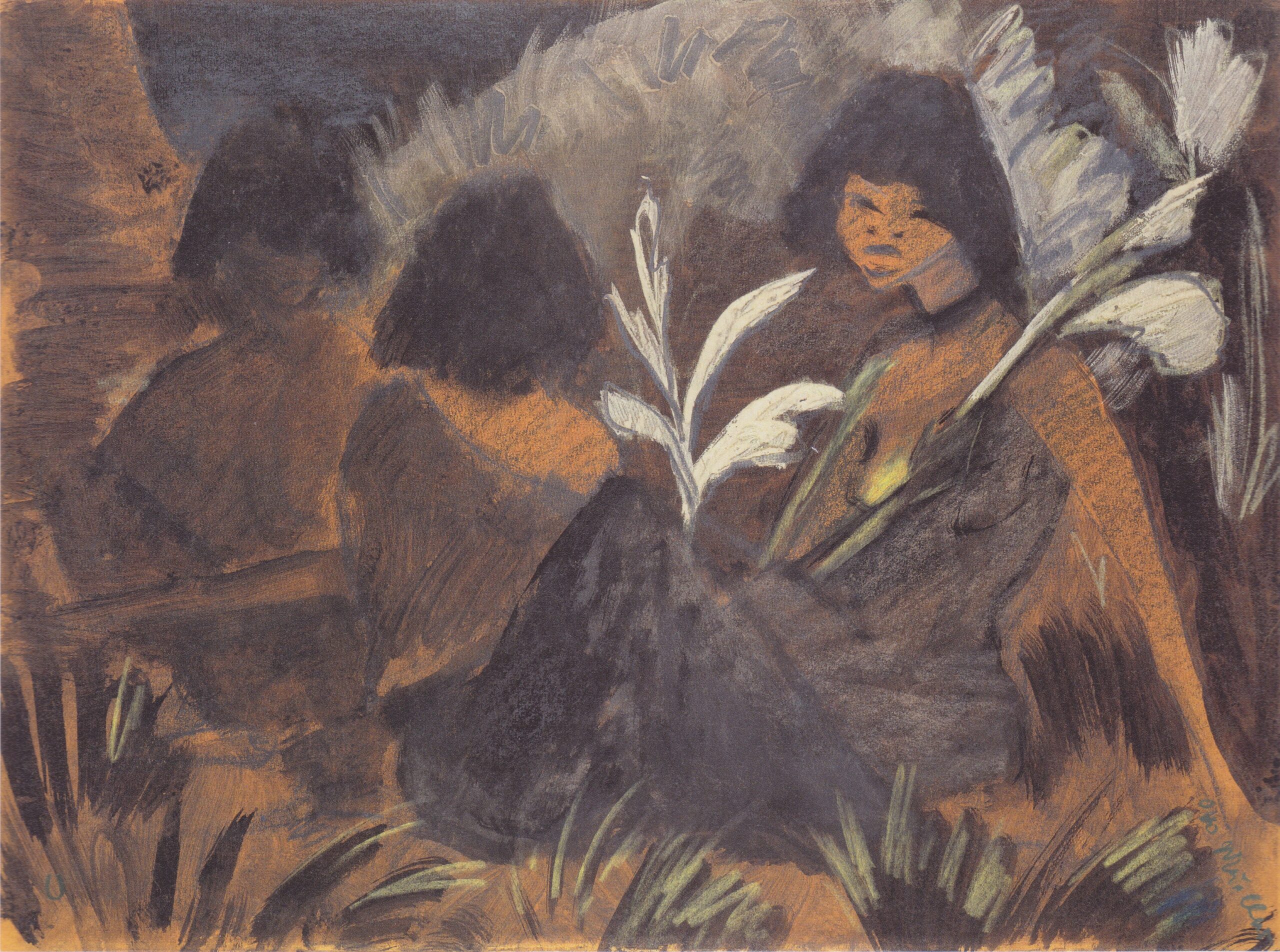 Drei Sitzende Zigeunermädchen Im Wald (1928) - Otto Mueller Tablo