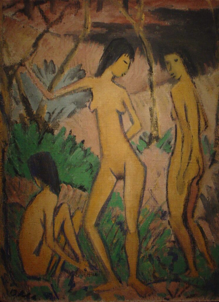 Drie Naakten in Landschap (1922) - Otto Mueller Tablo