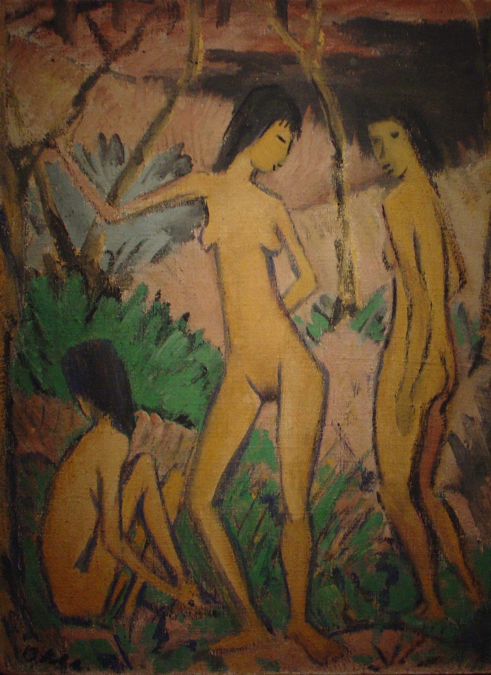 Drie Naakten in Landschap (1922) - Otto Mueller Tablo
