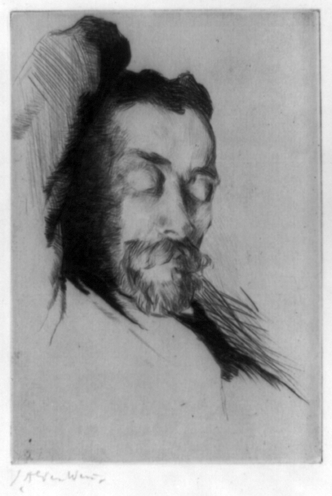 Drypoint portrait of American painter Theodore Robinson - Julian Alden Weir Tablo