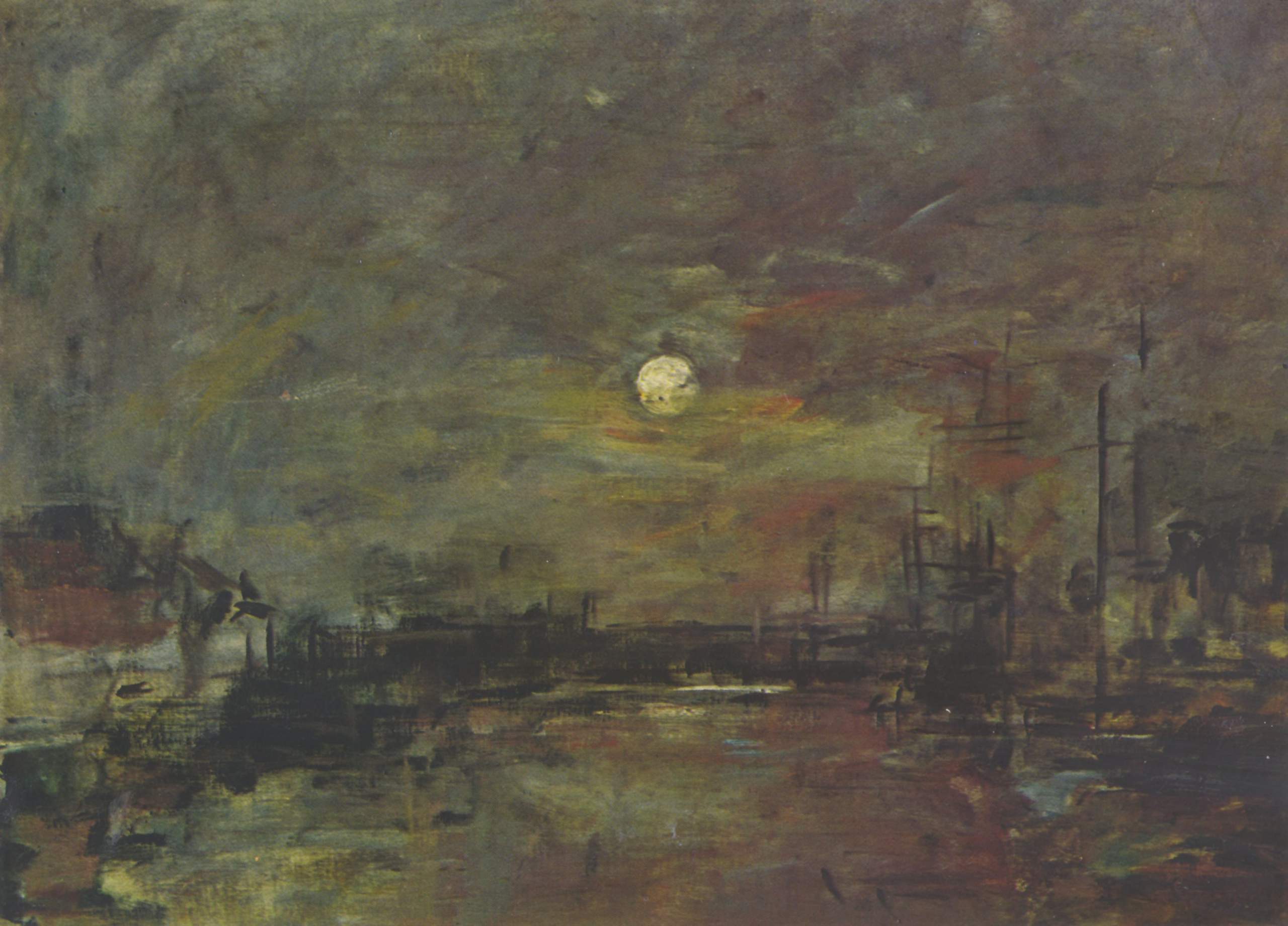 Dusk over the port of Le Havre (1875) - Eugène Boudin Tablo