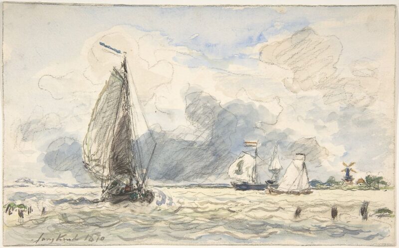 Dutch Fishing Boats, Verso Sketches of Boats (1870) - Johan Jongkind Tablo