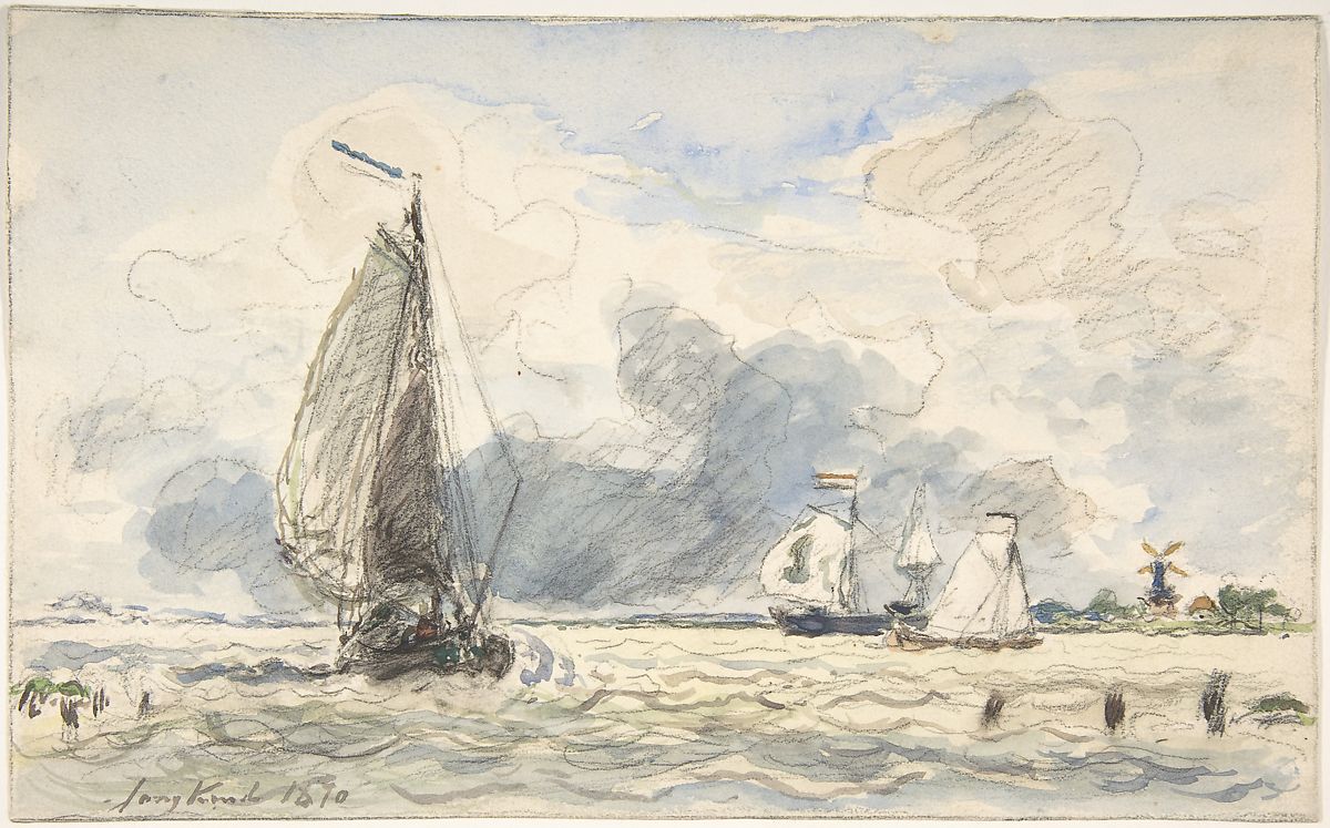 Dutch Fishing Boats, Verso Sketches of Boats (1870) - Johan Jongkind Tablo