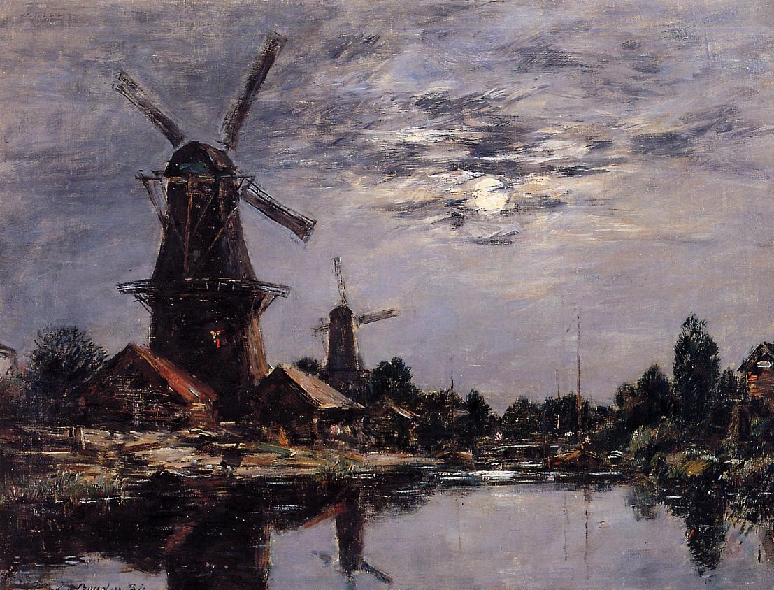 Dutch Windmills (1884) - Eugène Boudin Tablo