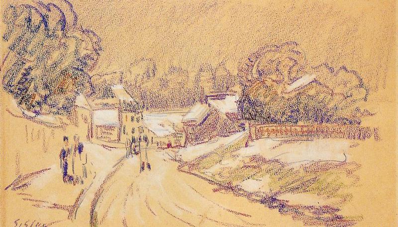 Early Snow at Louveciennes (1871) - Alfred Sisley Tablo