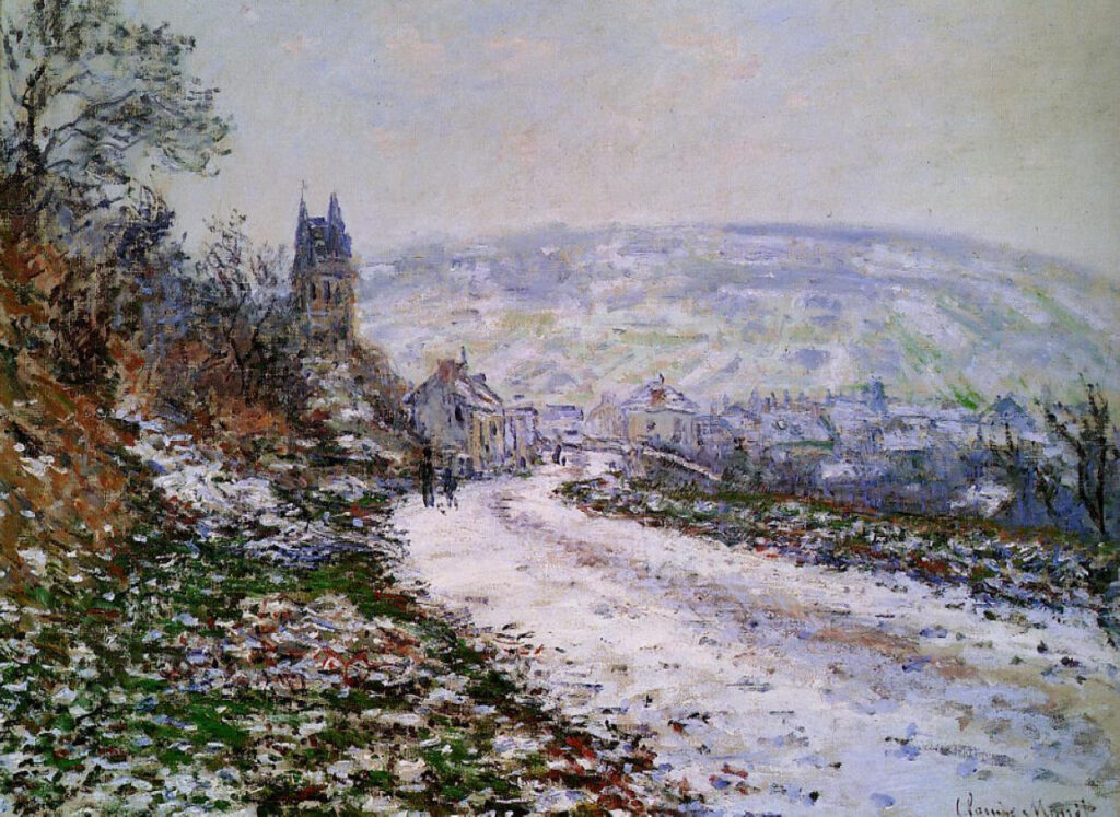 Entering the Village of Vetheuil in Winter (1879) - Claude Monet Tablo
