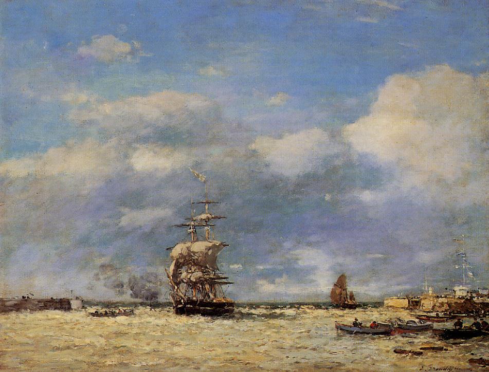 Entrance to Port of Havre (1864) - Eugène Boudin Tablo