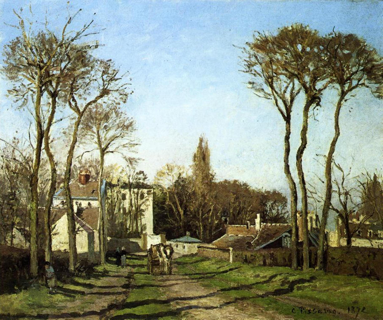Entrance to the Village of Voisins, Yvelines (1872) - Camille Pissarro Tablo
