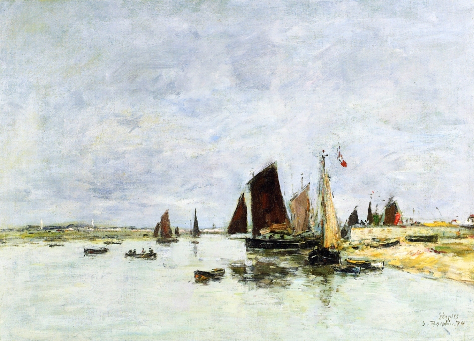Etaples, Boats in Port (1876) - Eugène Boudin Tablo