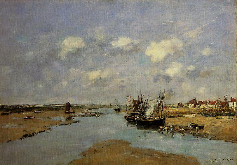 Etaples, La Canache, Low Tide (1890) - Eugène Boudin Tablo