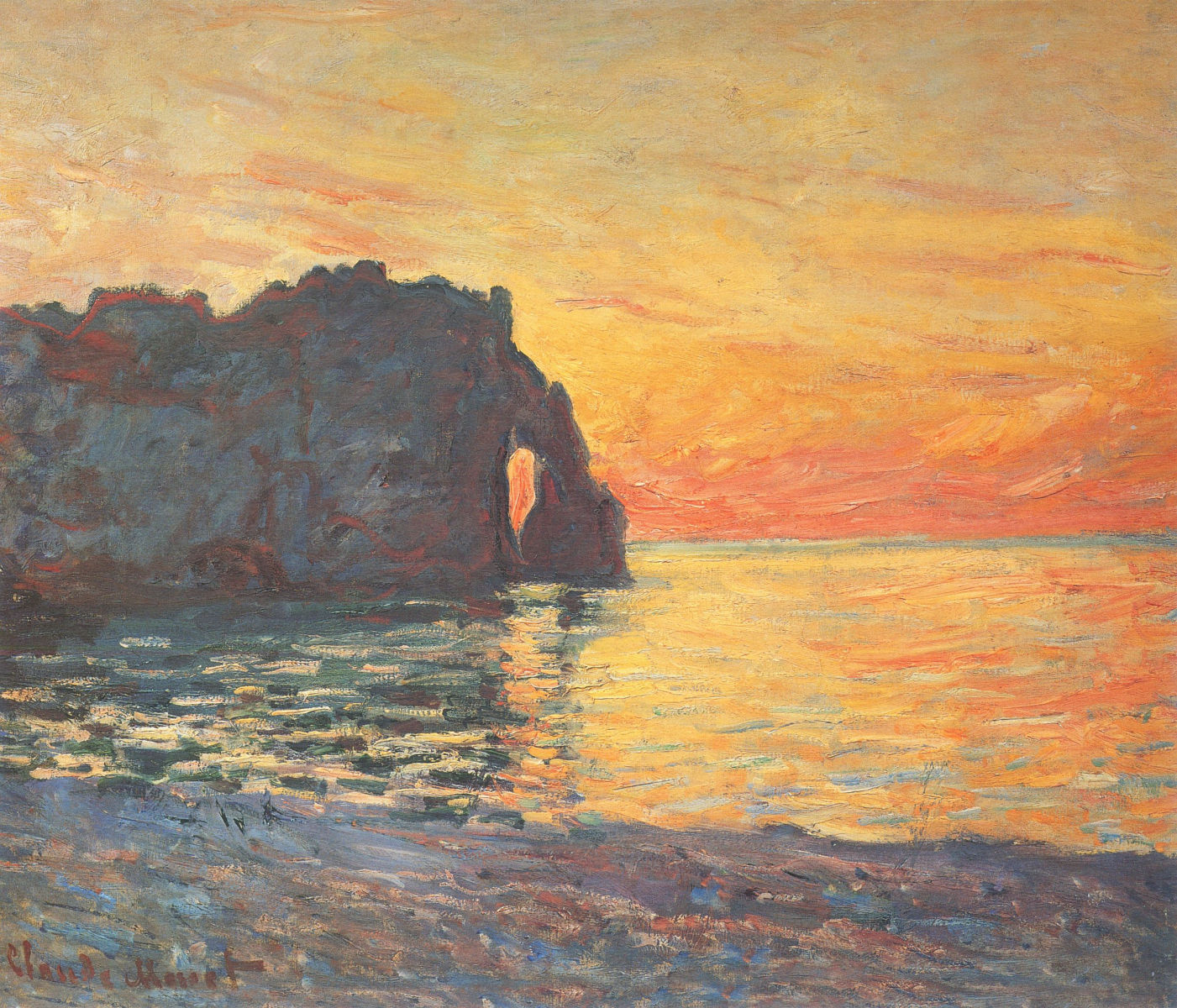 Etretat, Cliff of d`Aval, Sunset (1885) - Claude Monet Tablo