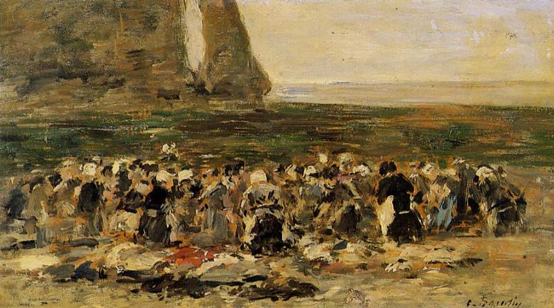 Etretat, Laundresses on the Beach, Low Tide (1892) - Eugène Boudin Tablo