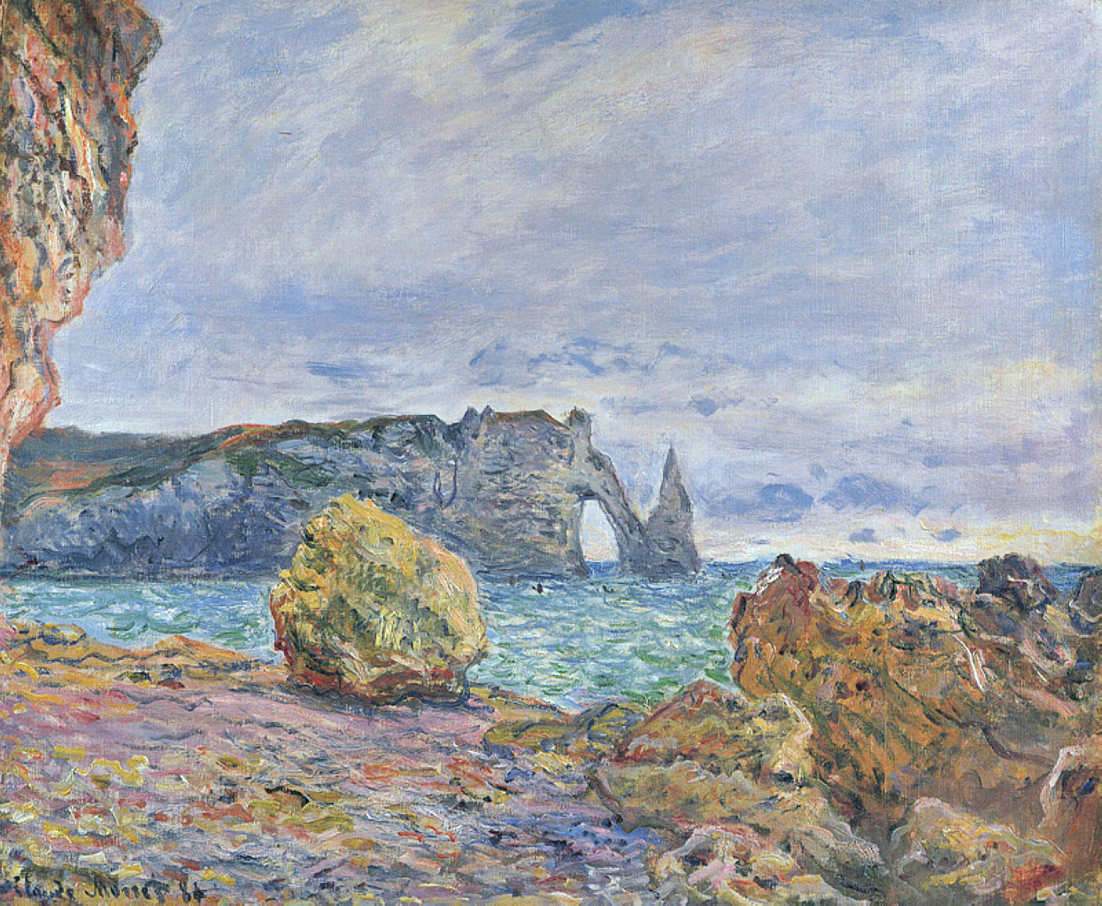 Etretat, the Beach and the Porte d'Aval (1883) - Claude Monet Tablo