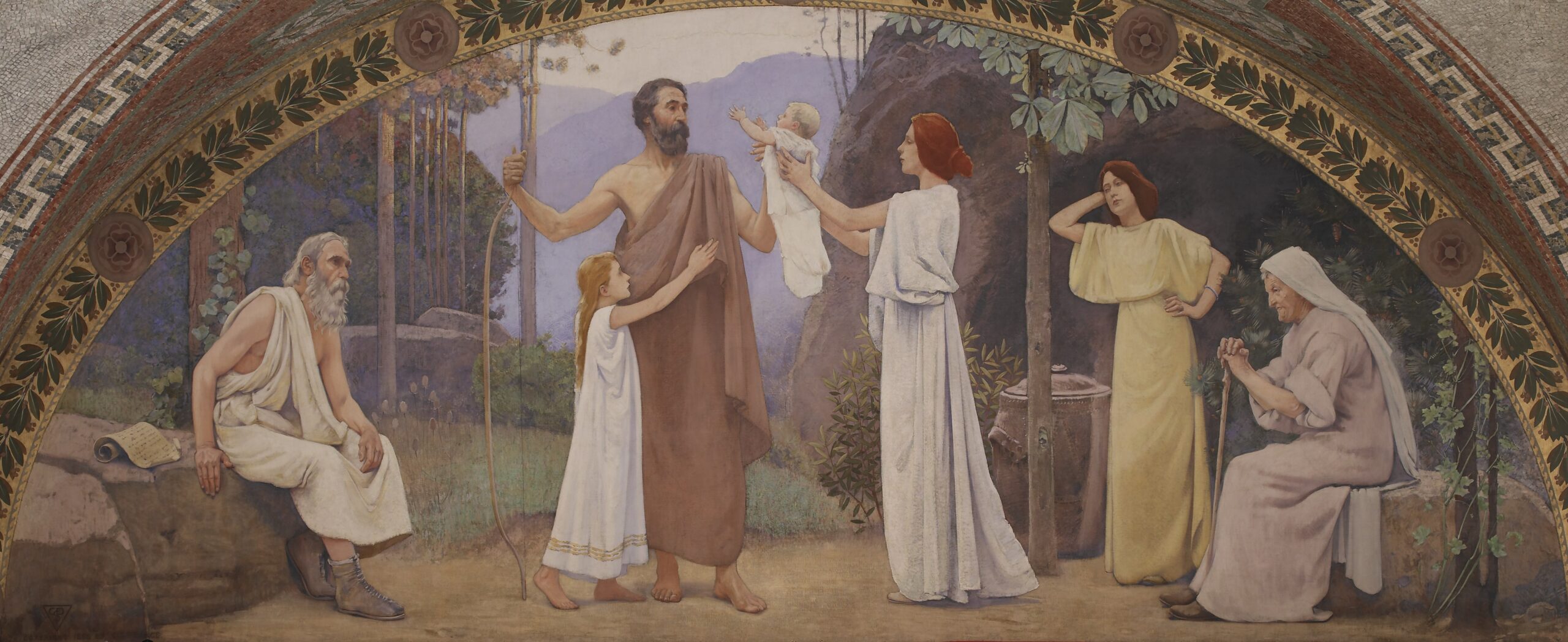 Family. Mural in Lunette from the Family and Education Series (1896) - Charles Sprague Pearce Tablo