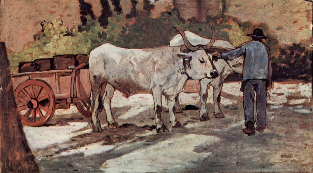 Farmer with ox cart (1890) - Giovanni Fattori Tablo