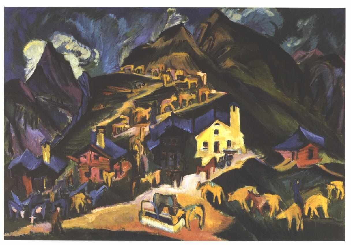 Farmers Driving Cattle to an Alpine Pasture - Ernst Ludwig Kirchner Tablo