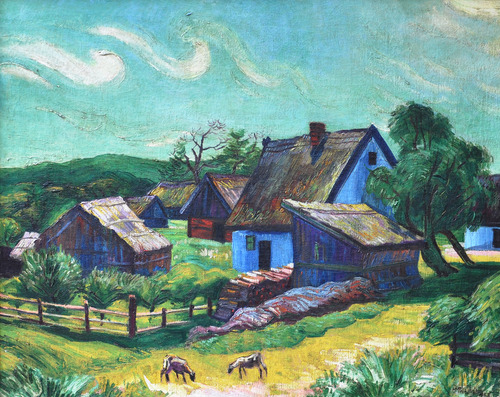 Farmhouses in the Morning (1927) - Max Pechstein Tablo