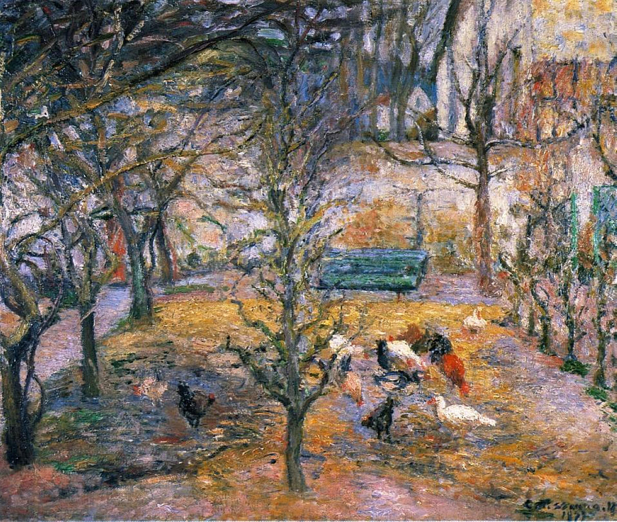Farmyard at the Maison Rouge, Pontoise (1877) - Camille Pissarro Tablo